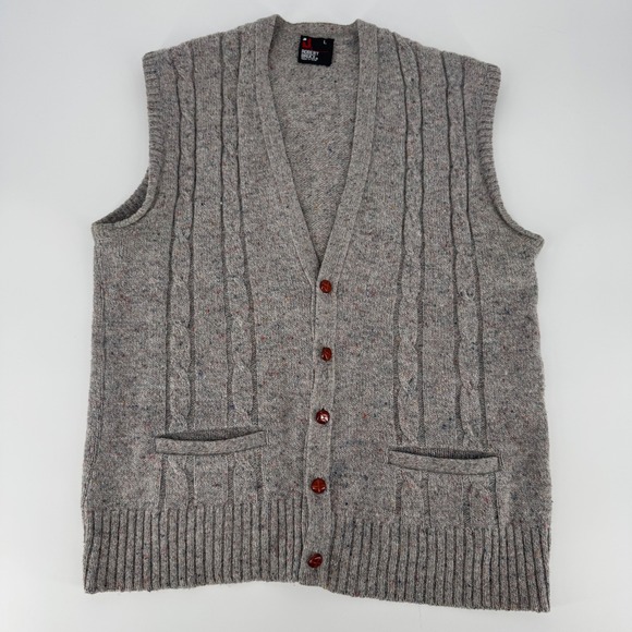 Robert Bruce Men's Wool Cable Knit Sweater Vest Gray Size M Button Front - Picture 2 of 6